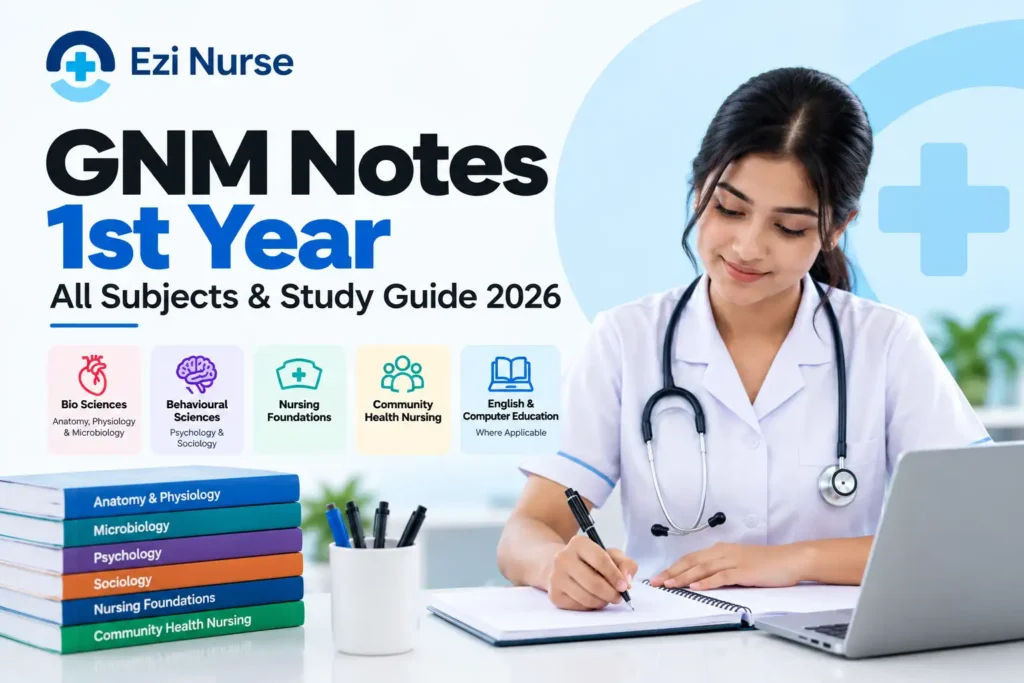 GNM Notes 1st Year 2026 study guide for nursing students with key subjects