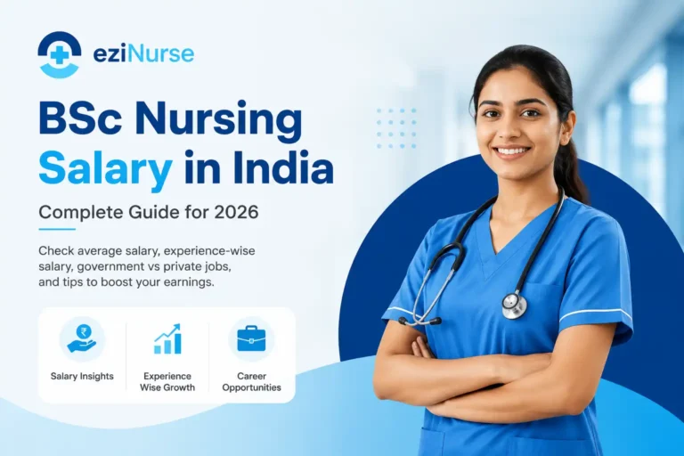 BSc Nursing Salary in India 2026 with Ezi Nurse logo and nursing career salary information