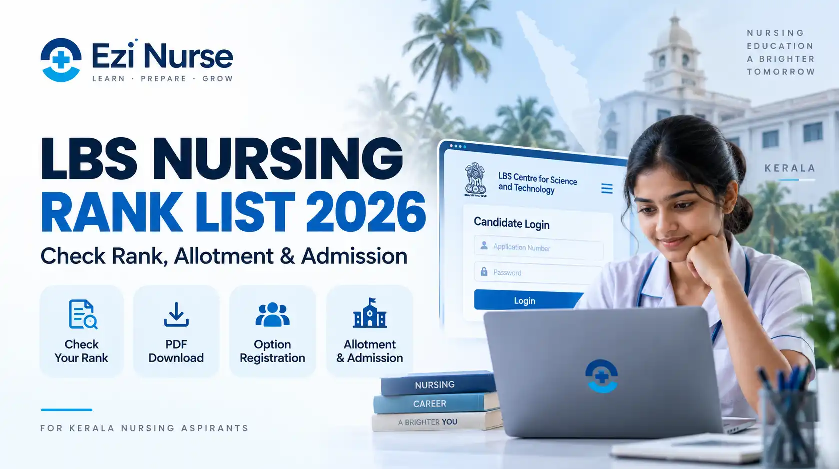 LBS Nursing Rank List 2026 for Kerala nursing students showing rank, allotment and admission details.