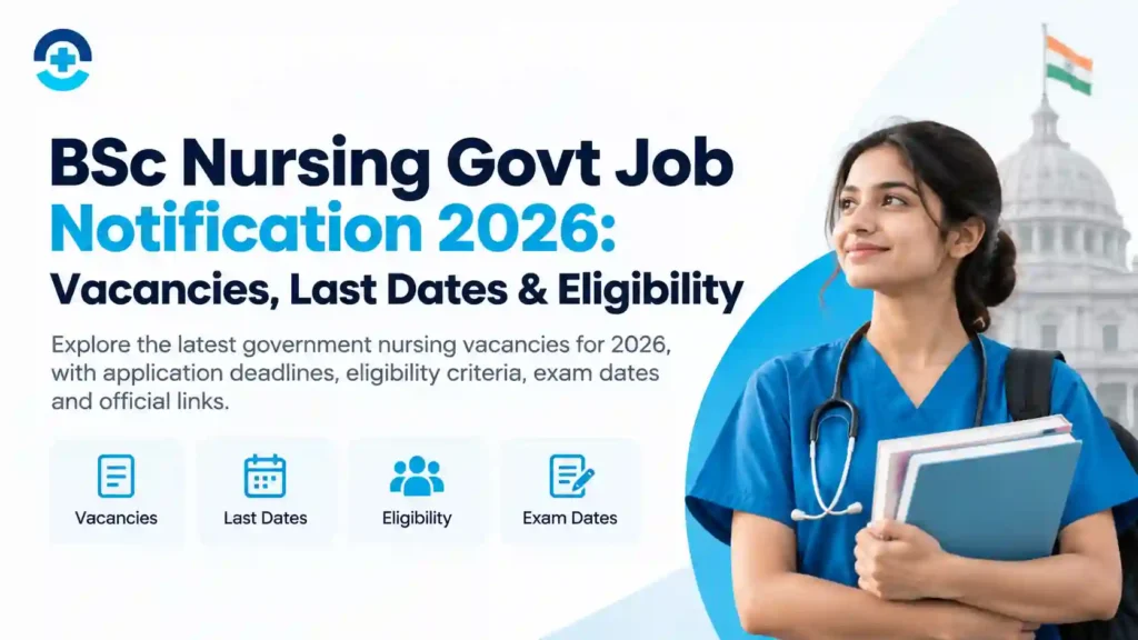 BSc Nursing government job notification 2026 guide showing recruitment updates, application deadlines and official links.